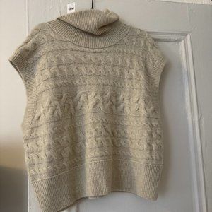 Sleeveless Cropped Cozy Plush-Yarn Cable-Knit Turtleneck Sweater for Women